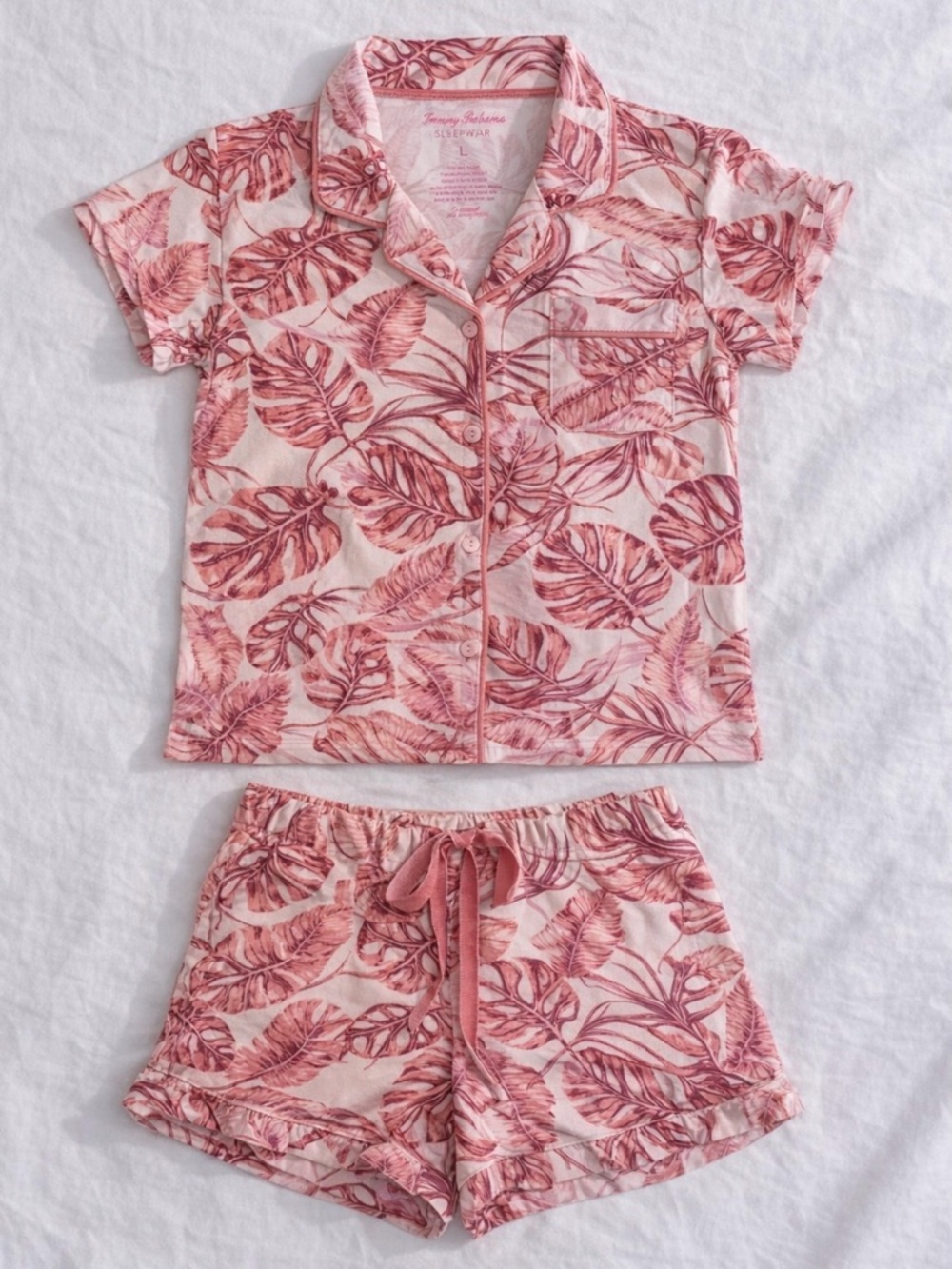 Tommy Bahama Pajama Set L Pink Tropical Leaf Sleepwear Shorts Lounge
